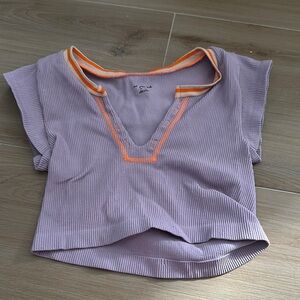 Purple Ribbed V-Neck Top